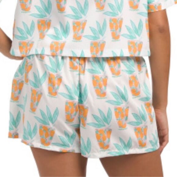 Bouffants & Broken Hearts L White Teal Orange Lemonade Print PJ Short Set - Picture 6 of 16